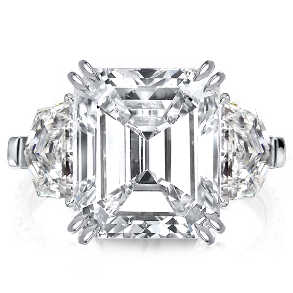 

Italo Three Stone Emerald Cut White Sapphire Engagement Ring