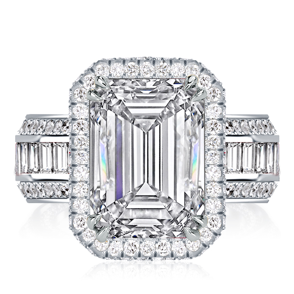 

Italo Halo Emerald Cut White Sapphire Engagement Ring