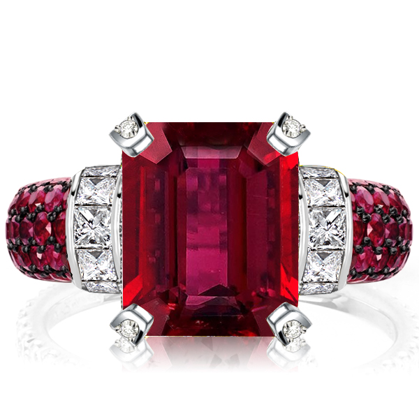 

Italo Ruby Engagement Ring Emerald Cut Vintage Engagement Ring, White