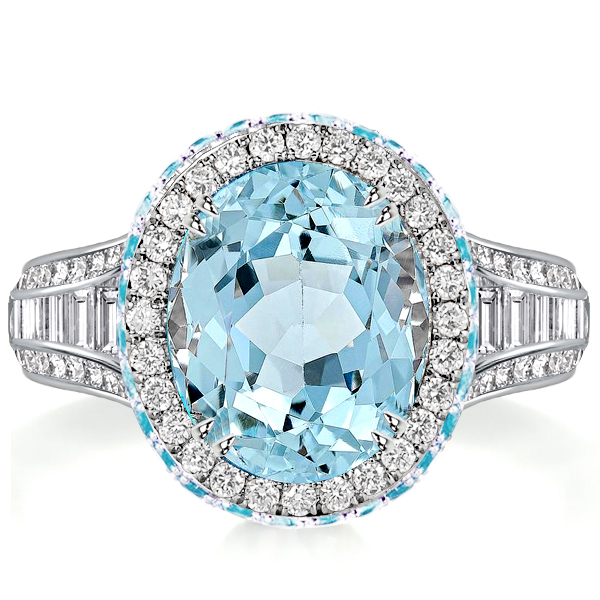 

Italo Halo Oval Cut Aquamarine Engagement Ring Promise Ring, White