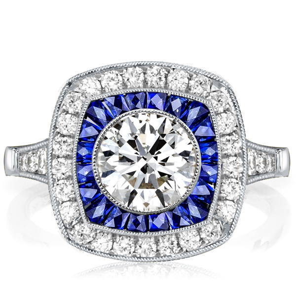 

Italo Halo Round Cut White & Blue Sapphire Engagement Ring