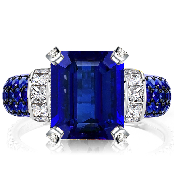 

Italo Two Tone Emerald Cut Blue Sapphire Engagement Ring, White