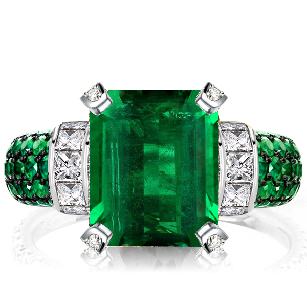 

Vintage Emerald Cut Emerald Ring Unique Engagement Ring, White