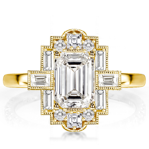 

Milgrain Vintage Engagement Ring Emerald Cut Engagement Ring, White
