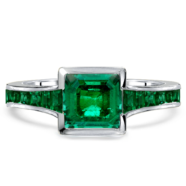 

Asscher Cut Bezel Setting Emerald Engagement Ring, White