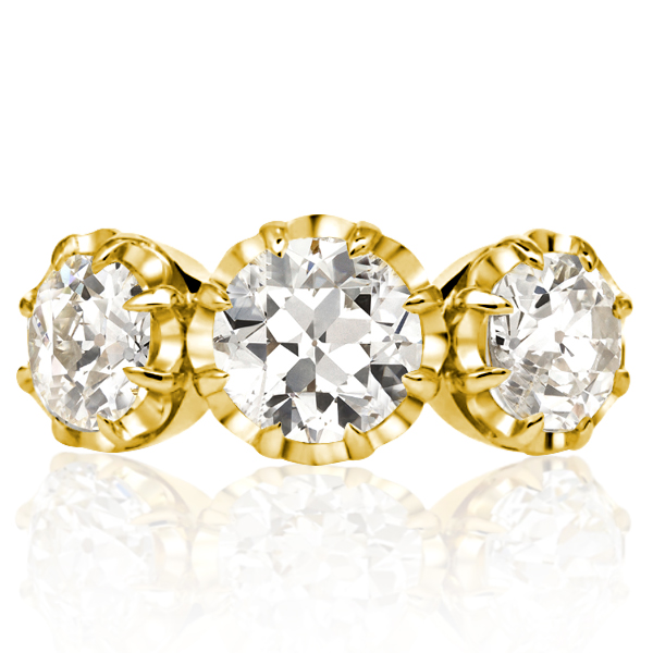 

Italo Golden Three Stone Round Cut Engagement Ring For Women, White