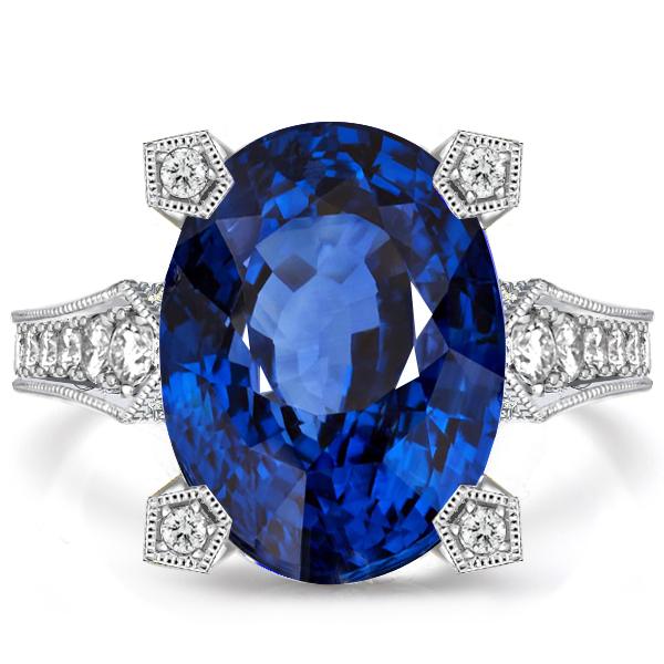 

Milgrain Oval Cut Blue Sapphire Engagement Ring, White