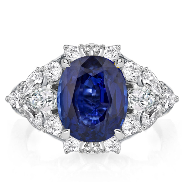 

Antique Oval Cut Created Blue Sapphire Engagement Ring, White