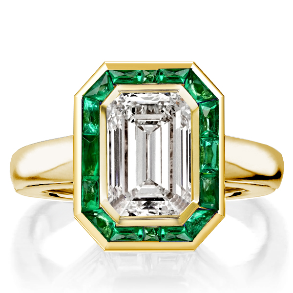 

Halo Emerald Cut Engagement Ring Bezel Setting Solitaire Engagement Ring, White