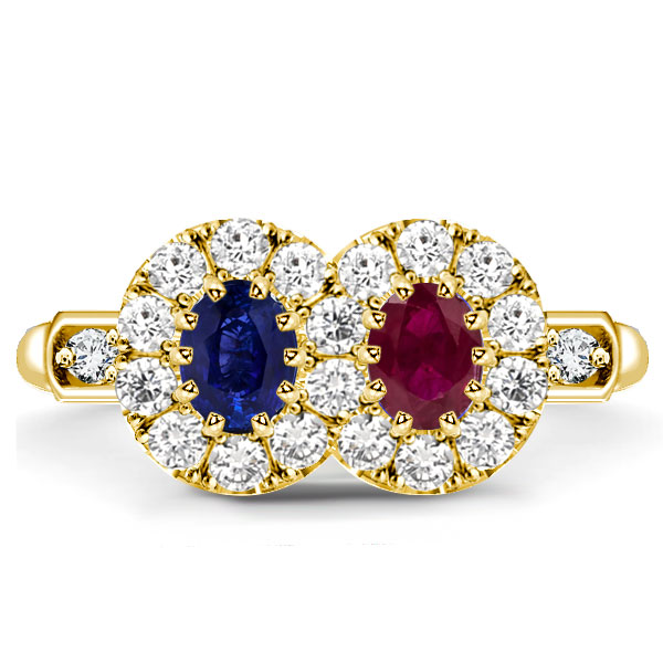 Garnet & Blue Sapphire Halo Oval Vintage Engagement Ring, White