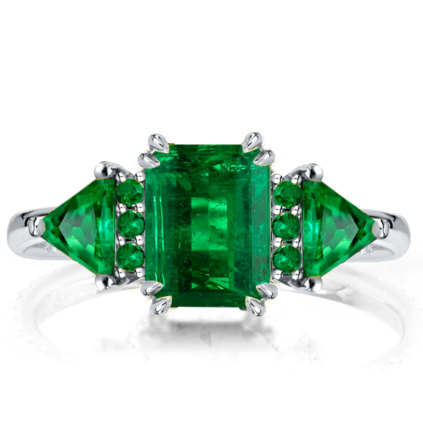 

Three Stone Emerald Cut Emerald Engagement Ring, White