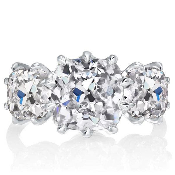 

Three Stone Cushion Cut Engagement Ring Promise Ring, White