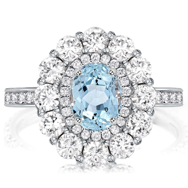 

Halo Aquamarine Engagement Ring Oval Cut Engagement Ring, White