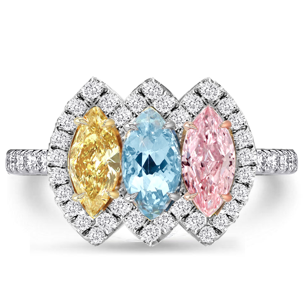 

Halo Pink & Aquamarine Marquise Cut Three Stone Engagement Ring, White