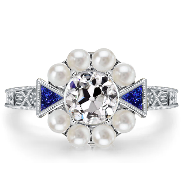 

Pearl Engagement Ring Vintage Halo Engagement Ring, White