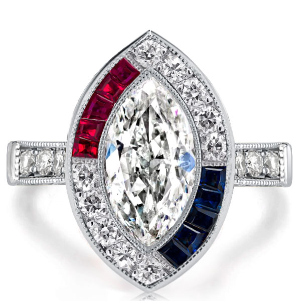 

Unique Milgrain Marquise Cut Halo Engagement Ring, White