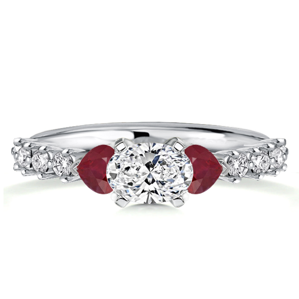 

Unique East West Oval Cut Ruby Engagement Ring, White