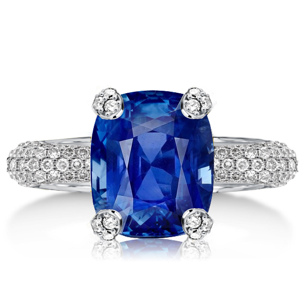 

Micro Pave Cushion Cut Created Blue Sapphire Engagement Ring, White