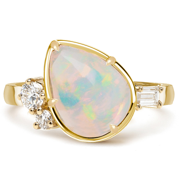 Unique Pear Cut Opal Engagement Ring Promise Ring, White