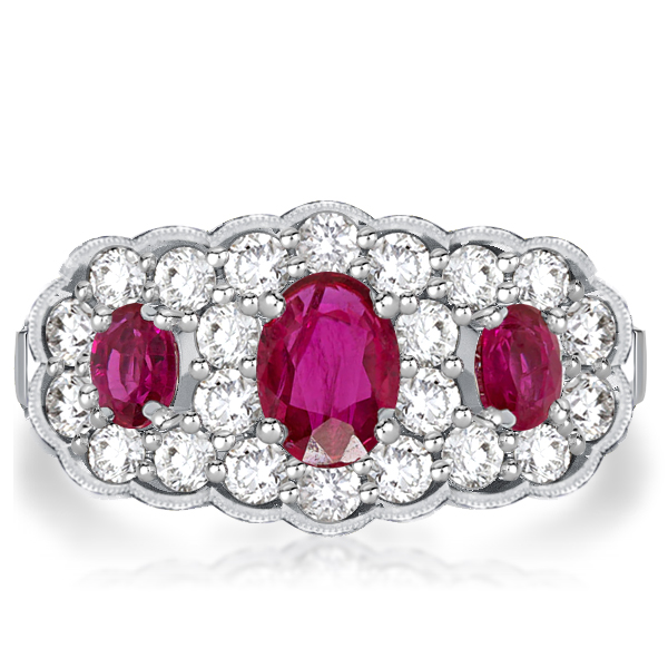 

Art Deco Halo Oval Cut Ruby Engagement Ring, White