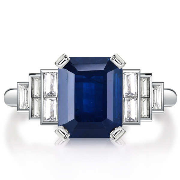 

Unique Emerald Cut Blue Sapphire Engagement Ring Promise Ring, White