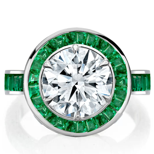 

Halo Round Cut Emerald Engagement Ring Promise Ring, White