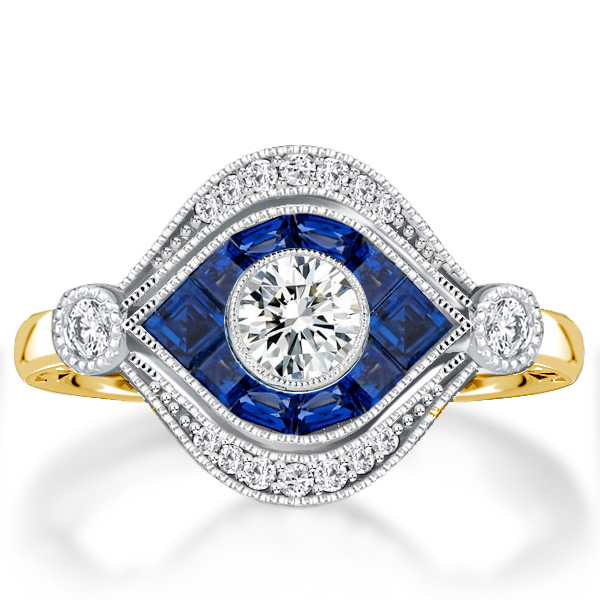 

Art Deco Milgrain Halo Engagement Ring, White