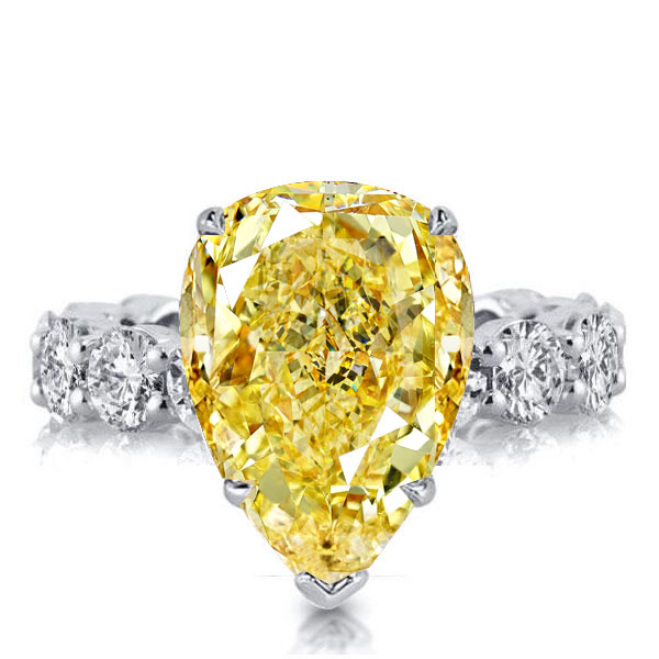 Yellow Topaz Pear Cut Unique Engagement Ring Promise Ring, White