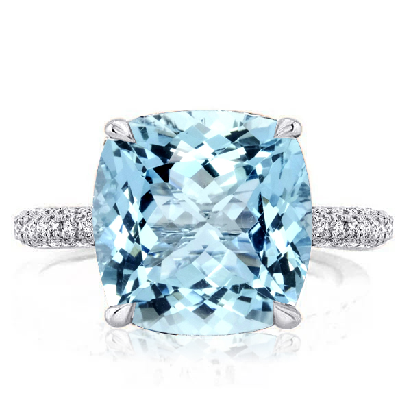 

Italo Aquamarine Ring Hidden Halo Cushion Cut Engagement Ring, White