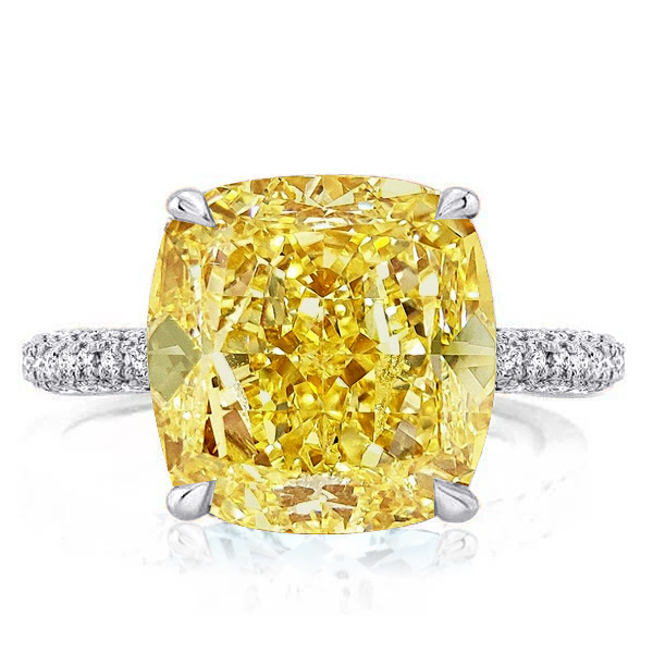 

Yellow Topaz Hidden Halo Cushion Cut Engagement Ring, White