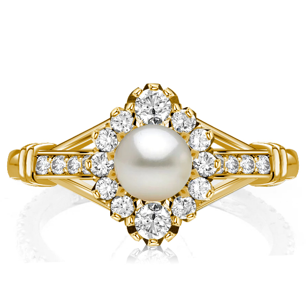 

Italo Antique Golden Round Pearl Engagement Ring For Women, White