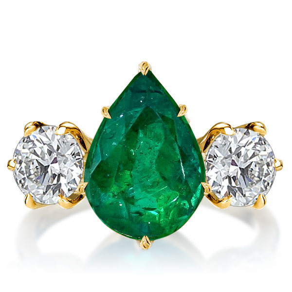 

Italo Emerald Sapphire Pear Cut Three Stone Engagement Ring, White
