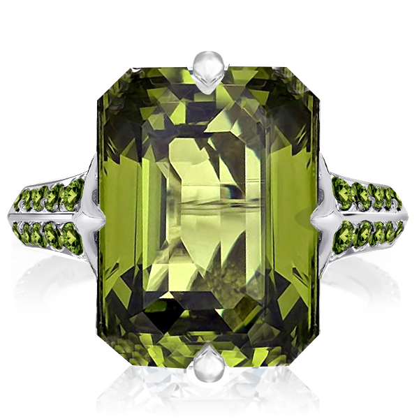 

Italo Emerald Cut Peridot Sapphire Engagement Ring For Women, White
