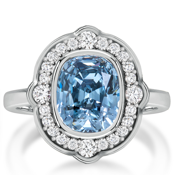 

Italo Halo Blue Topaz Cushion Cut Vintage Ring Engagement Ring, White