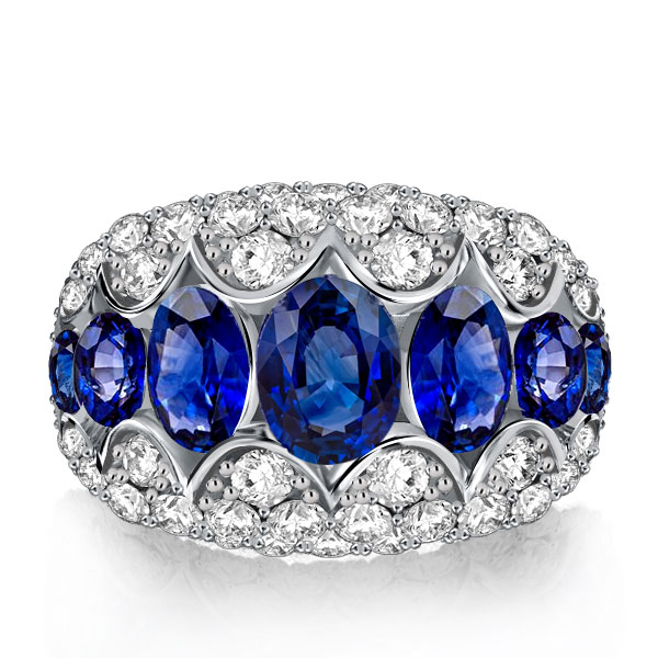 

Italo Oval Cut Blue Sapphire Engagement Ring Vintage Chunky Ring, White