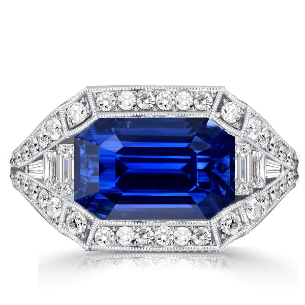 

Italo Emerald Cut Blue Sapphire Engagement Ring Vintage Ring, White