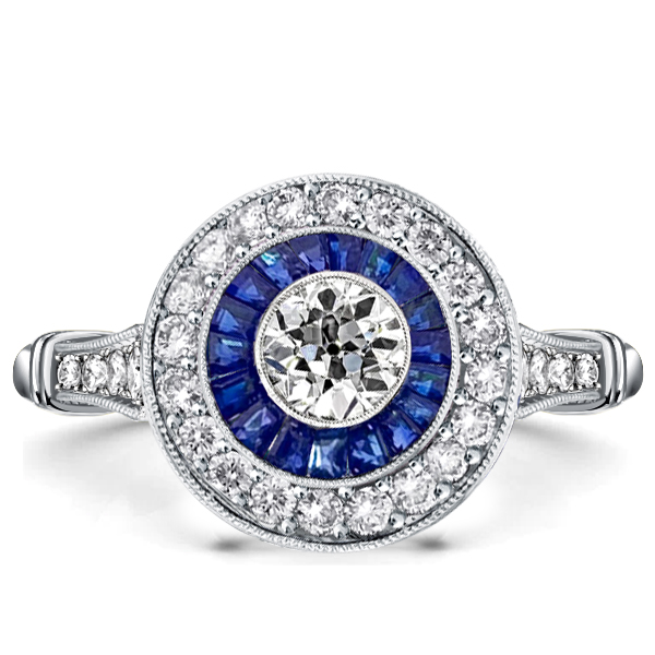 

Italo Blue Sapphire Halo Engagement Ring Vintage Halo Ring, White