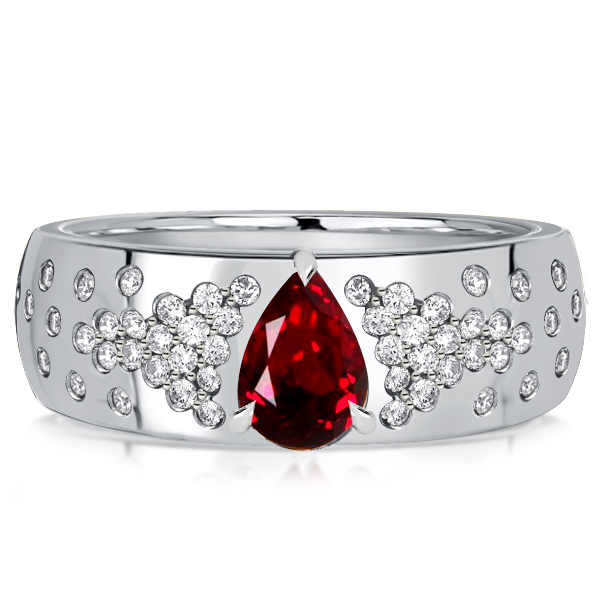 

Italo Pear Cut Garnet Ring Flush Setting Ring For Women, White