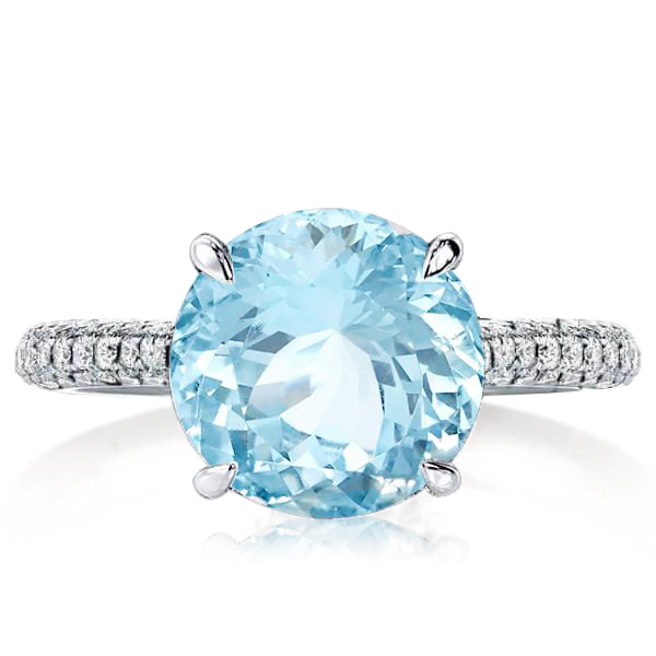 

Italo Aquamarine Ring Hidden Halo Micro Pave Engagement Ring For Women, White
