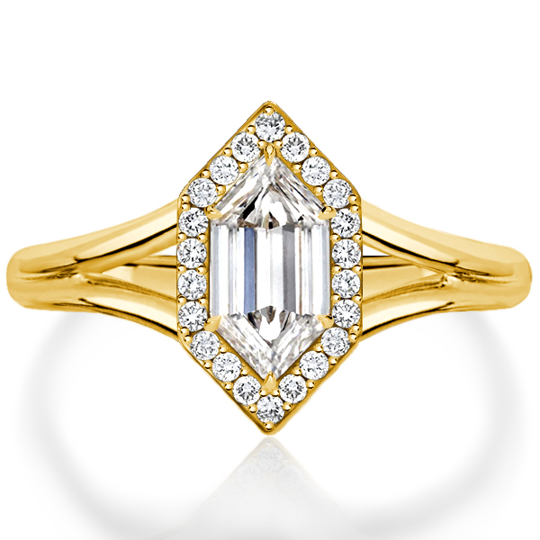 

Split Shank Hexagon Ring Halo Engagement Ring For Women, White