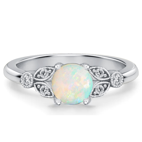 

Italo Round Cut Opal Engagement Ring Promise Ring, White