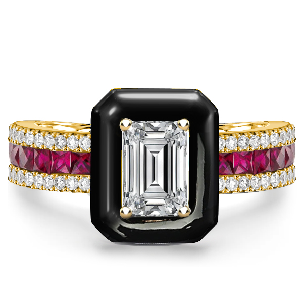 

Italo Emerald Cut Halo Engagement Ring Ruby Ring For Women, White