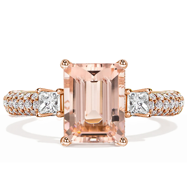 

Italo Rose Gold Morganite Ring Emerald Cut Promise Ring, White