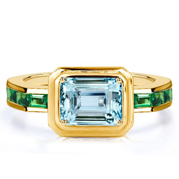 

Italo Bezel Aquamarine Ring Emerald Cut Engagement Ring Vintage, White