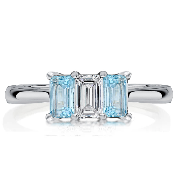 

Italo Aquamarine Ring Emerald Cut 3 Stone Engagement Ring, White