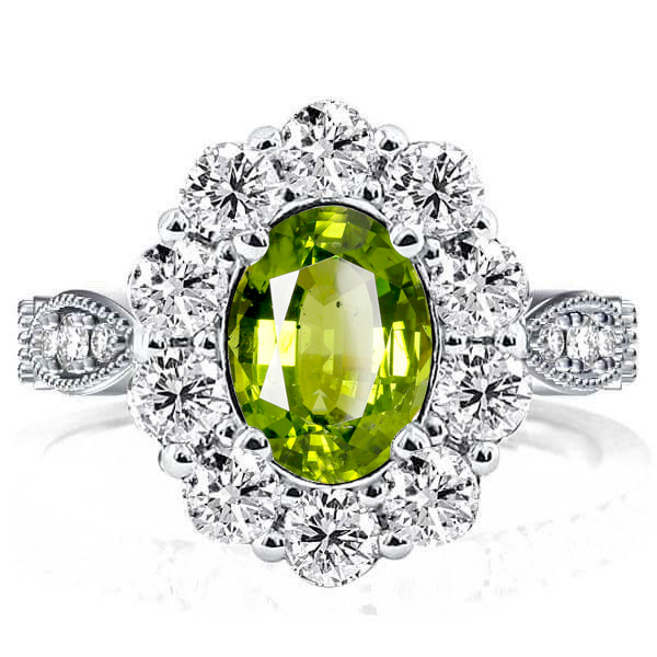 

Italo Halo Oval Cut Peridot Wedding Rings For Women, White