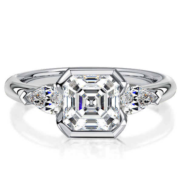 

Italo Asscher Cut 3 Stone Engagement Ring Sterling Silver Rings, White
