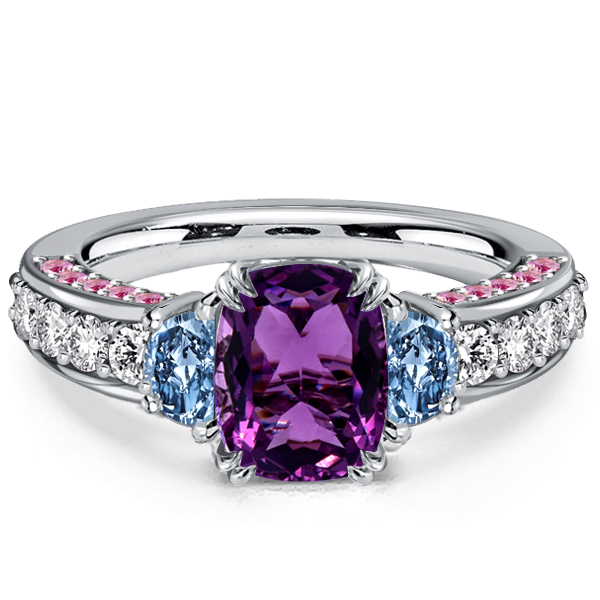 

Italo Unique Amethyst Cushion Cut Engagement Rings, White