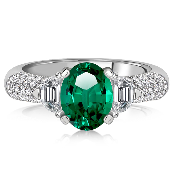 

Italo Unique Emerald Sapphire Oval Cut Wedding Rings, White