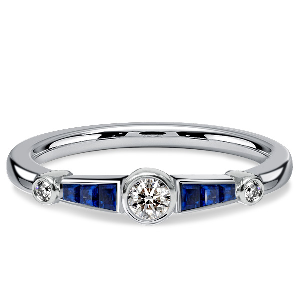 

Italo Blue Sapphire Ring Bezel Setting Vintage Wedding Rings For Women Promise Ring, White